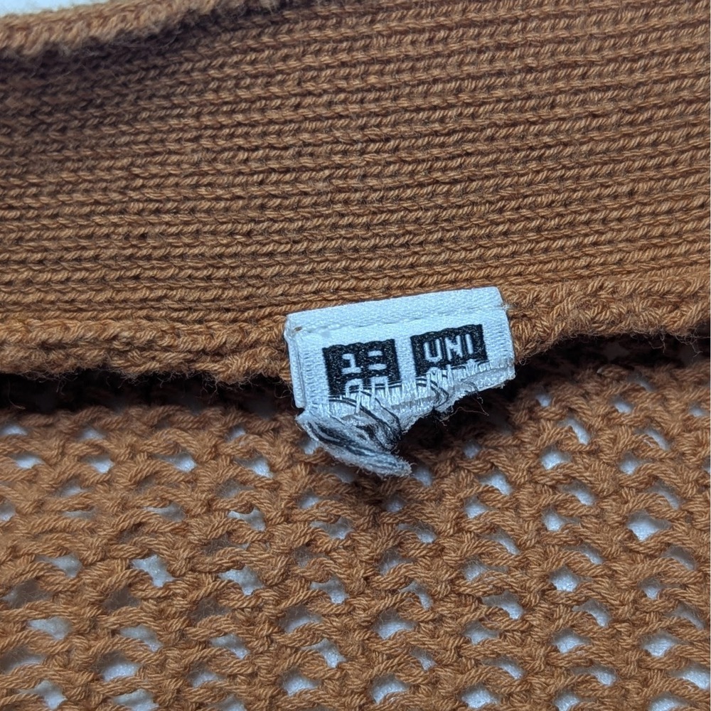 Uniqlo Brown Open Knit Cardigan Cropped Cotton Minimalist Scandi - Picture 5 of 8